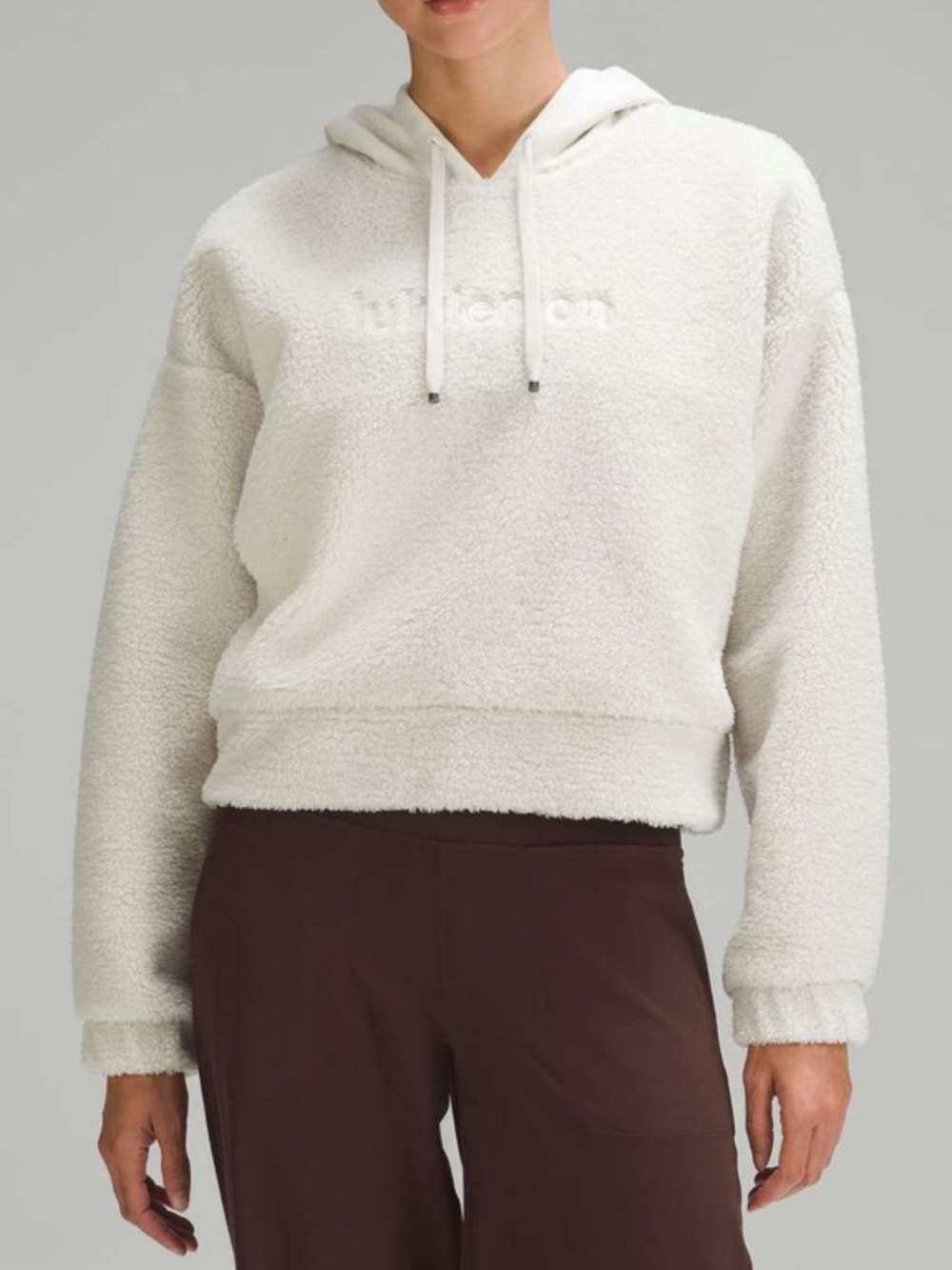 Lululemon Textured Fleece Embroidered Logo Hoodie in Bone